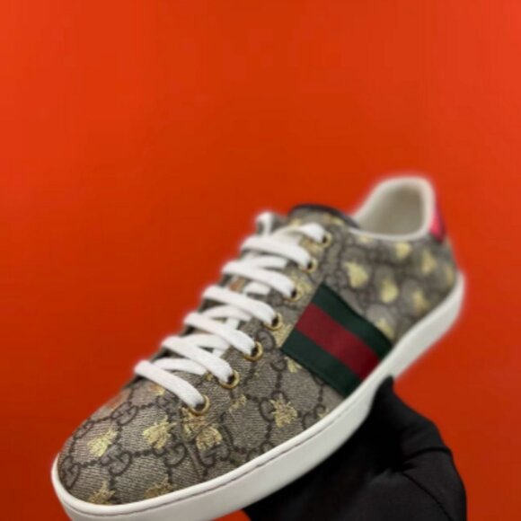Gucci Ace Canvas Bee Pattern Fashion Sneakers for Men, Brown - Picture 4 of 5
